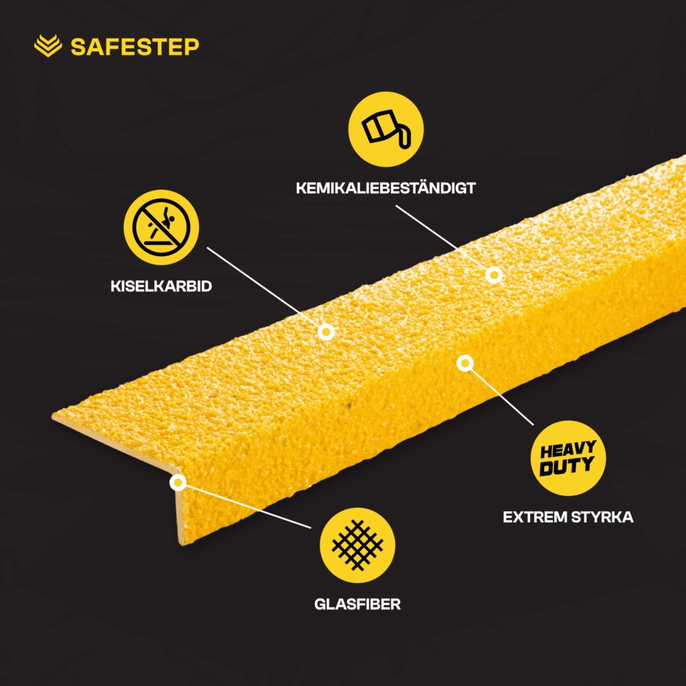 Trappnos i glasfiber för industri, gul med grov yta