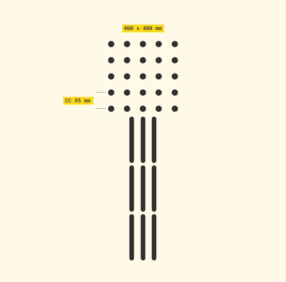 Taktile ledelinjer: varslingsområde.